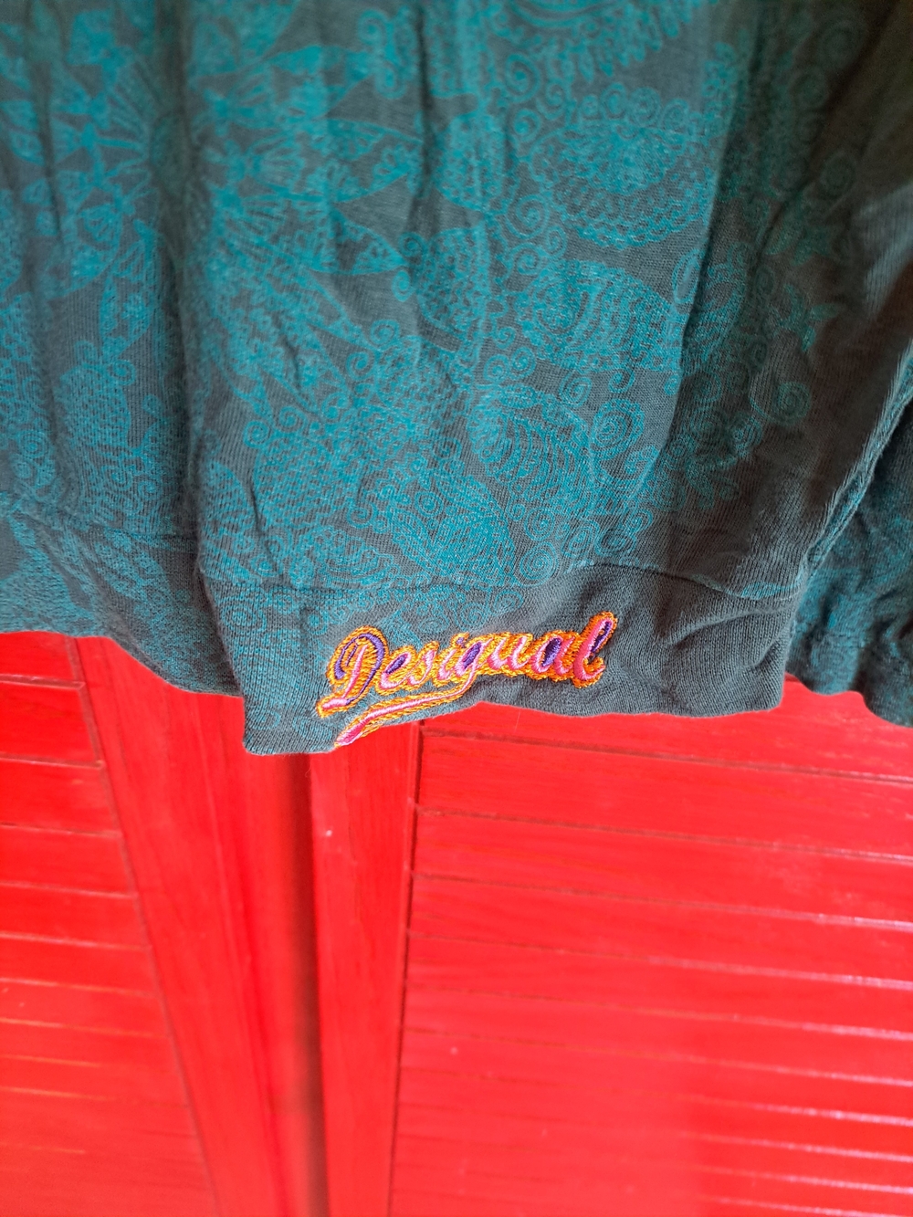 Desigual Teal Mandala-Print Women's Long Sleeve Top Large Raglan Sleeve - Picture 5 of 7